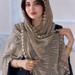 شال شیفون ترک خامه دوزی دور گل اورجینال(1503)