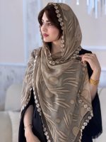 شال شیفون ترک خامه دوزی دور گل اورجینال(1503) - Image 9
