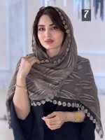 شال شیفون ترک خامه دوزی دور گل اورجینال(1503) - Image 4