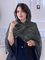 شال شیفون ترک خامه دوزی دور گل اورجینال(1503) - Image 5
