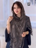 شال شیفون ترک خامه دوزی دور گل اورجینال(1503) - Image 6