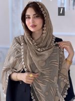 شال شیفون ترک خامه دوزی دور گل اورجینال(1503) - Image 8