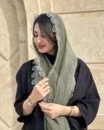 شال حریر  شیفون گل برجسته دور دانتل (۱۴۱۰) - Image 18