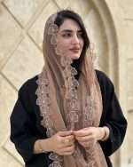 شال حریر  شیفون گل برجسته دور دانتل (۱۴۱۰) - Image 15