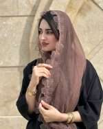 شال حریر  شیفون گل برجسته دور دانتل (۱۴۱۰) - Image 7