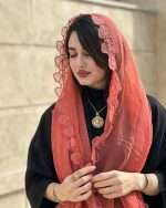 شال حریر  شیفون گل برجسته دور دانتل (۱۴۱۰) - Image 6