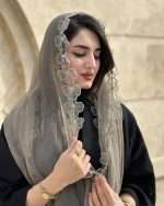 شال حریر  شیفون گل برجسته دور دانتل (۱۴۱۰) - Image 3