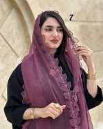 شال حریر  شیفون گل برجسته دور دانتل (۱۴۱۰) - Image 9