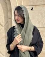 شال حریر  شیفون گل برجسته دور دانتل (۱۴۱۰) - Image 12
