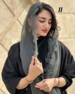 شال حریر  شیفون گل برجسته دور دانتل (۱۴۱۰) - Image 19