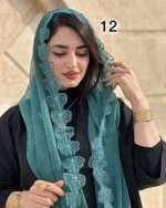 شال حریر  شیفون گل برجسته دور دانتل (۱۴۱۰) - Image 20