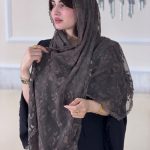 شال حریر شیفون پلنگی دور دانتل  (1500)