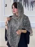 شال حریر شیفون پلنگی دور دانتل  (1500) - Image 4